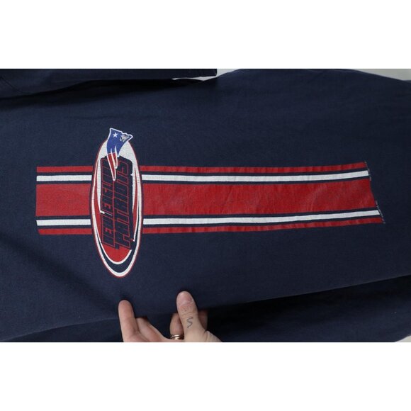 Vintage 90s Mens XL Faded Spell Out New England Patriots Football T-Shirt Blue - Picture 4 of 15